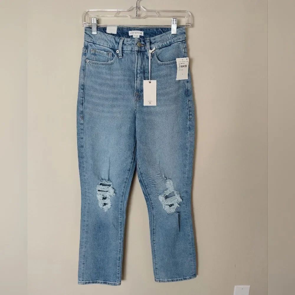 Good American Good Boy Vintage Inspired Distressed Jeans Size 0, 25 NWT